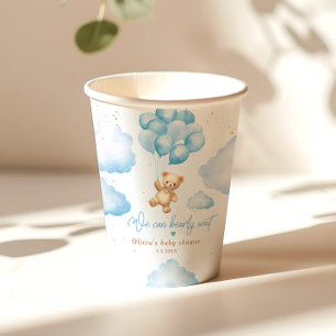 Blue teddy bear with balloons baby shower paper cups