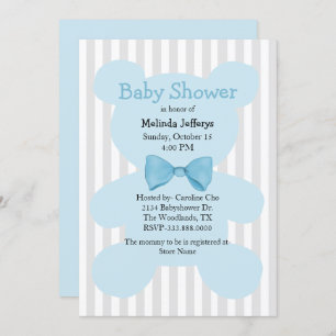 Blue Teddy Bear with Bow Tie Baby Shower Invitation