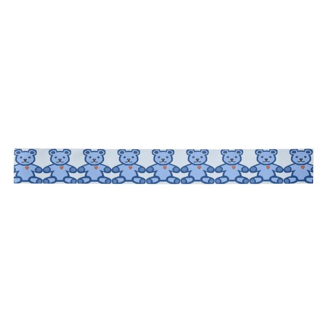 Blue teddy bear with heart satin ribbon (Front)