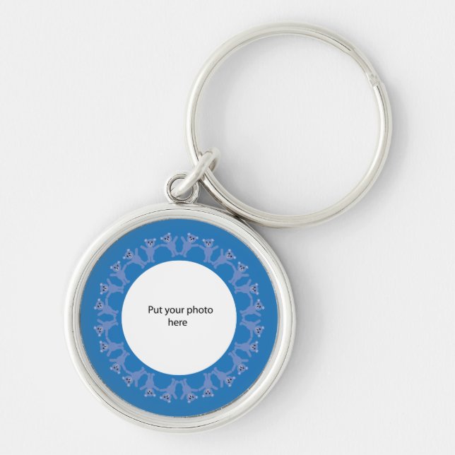 Blue Teddy Bears Add Your Baby Photo Template Key Ring (Front)