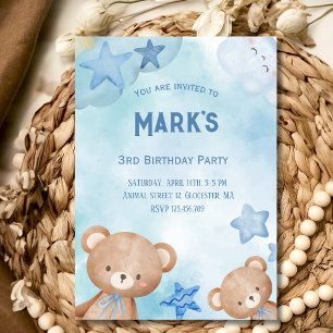 Blue teddy bears Birthday Party Invitation