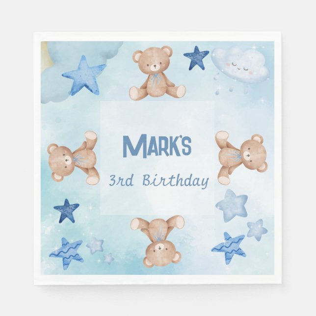 Blue teddy bears cute Birthday Napkin (Front)