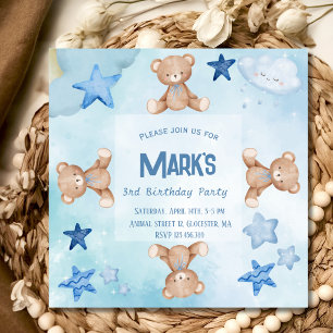 Blue teddy bears cute Birthday Party Invitation