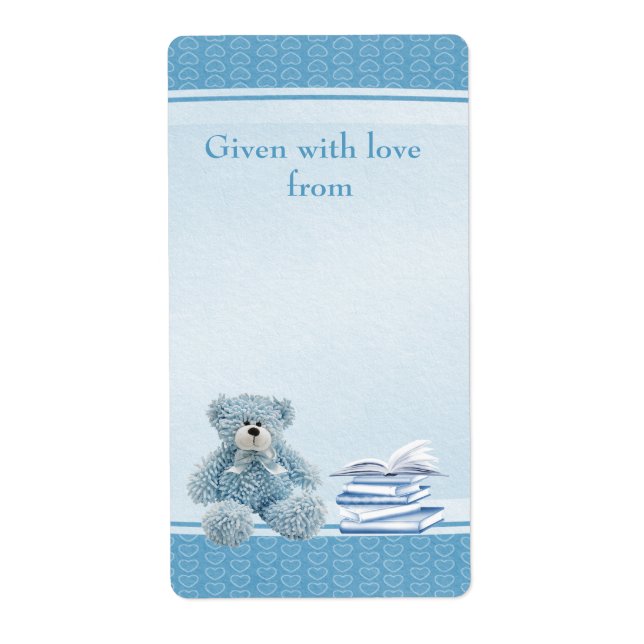 Blue Teddy Bring a Book Baby Shower Bookplates (Front)