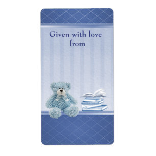 Blue Teddy Bring a Book Baby Shower Bookplates