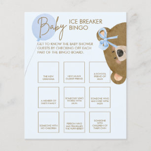 Blue Teddy Can Bearly Wait Baby Ice Breaker Bingo