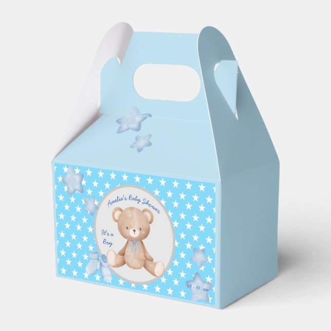 Blue teddy little start baby boy favour box (Front Side)