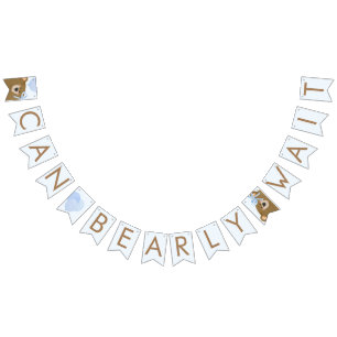 Blue Teddy We Can Bearly Wait Boy Baby Shower Bunting