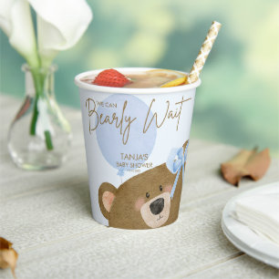 Blue Teddy We Can Bearly Wait Boy Baby Shower Paper Cups