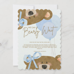 Blue Teddy We Can Bearly Wait Twins Baby Shower Thank You Card
