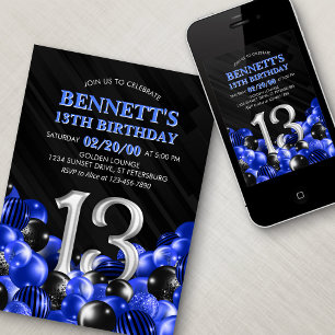 Blue Teen Boy 13th Birthday Invitation