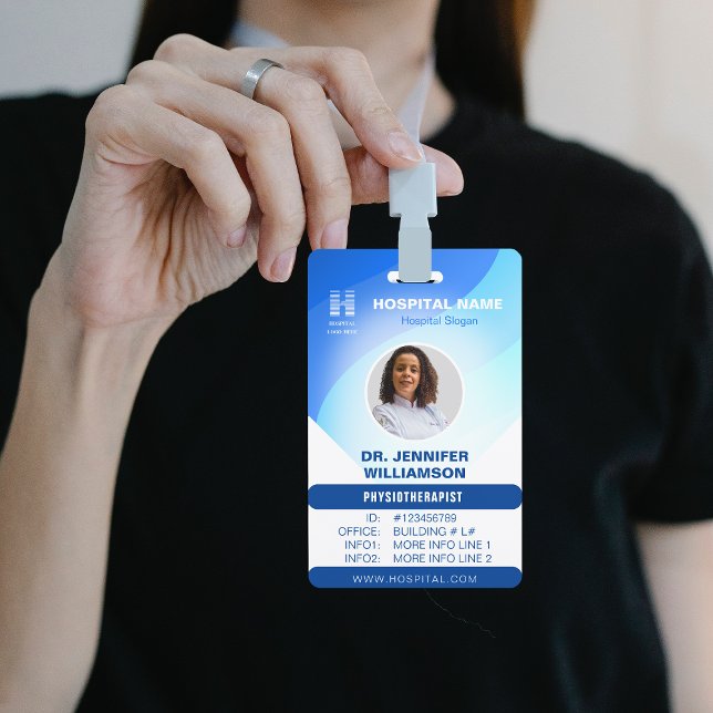 Blue Template Hospital QR Code Employee Photo ID ID Badge (Creator Uploaded)