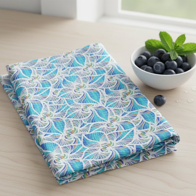 Blue Tender Pretty Flowers Pattern Tea Towel (Creator Uploaded)