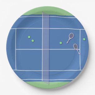 Blue Tennis Court Modern Tennis Player     Paper Plate