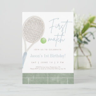Blue Tennis First Birthday Party for Boy Preppy Thank You Card