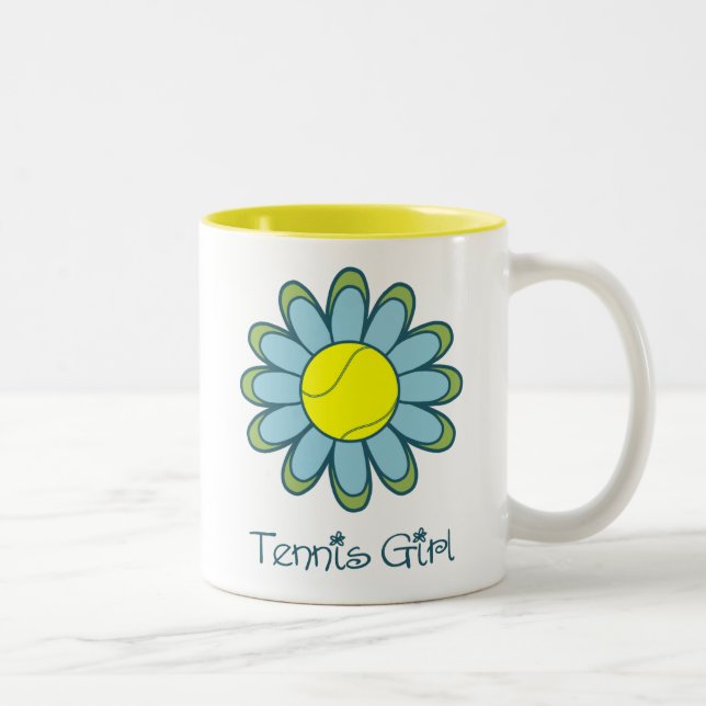 Blue Tennis Girl Two-Tone Coffee Mug (Right)