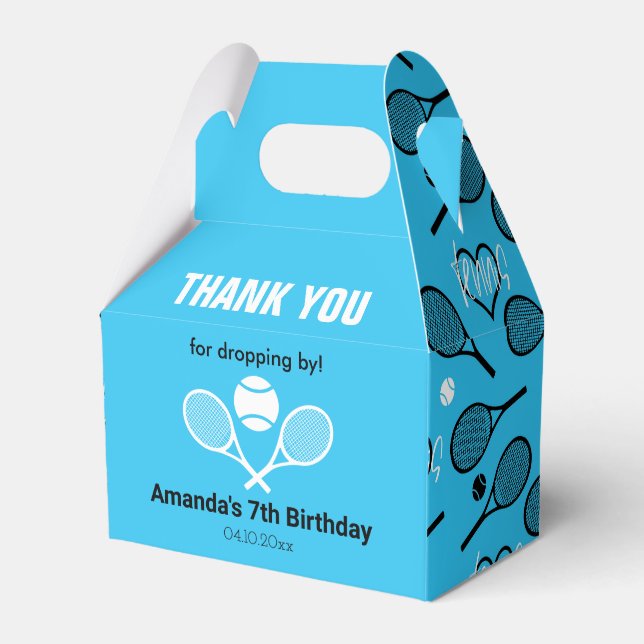 🎾 💙🤍 Blue Tennis Party, customisable Favour Box (Front Side)