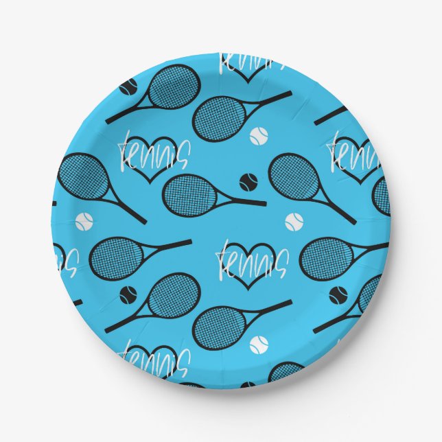 Blue Tennis Party, customisable Paper Plate (Front)