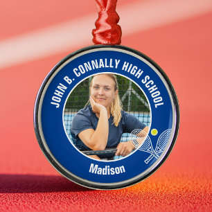 Blue Tennis Player Photo Christmas Gift Metal Ornament