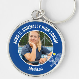 Blue Tennis Player Photo High School Spirit Key Ring