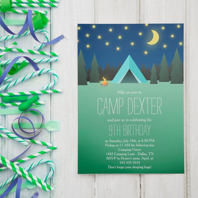 Blue Tent Under the Stars Birthday Camping Invitation (Creator Uploaded)
