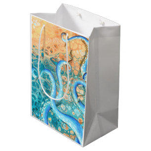 Blue Tentacles Octopus Kraken Abstract Teal Ink Medium Gift Bag