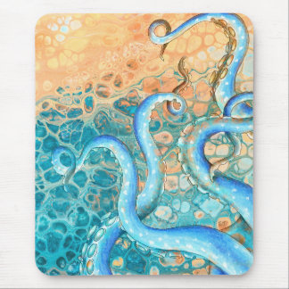 Blue Tentacles Octopus Kraken Abstract Teal Ink Mouse Pad