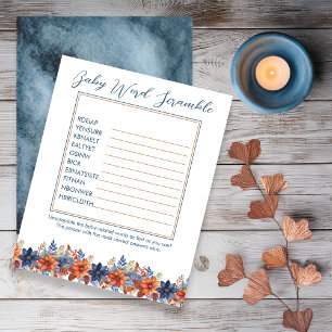Blue Terracotta Floral Baby Shower Word Scramble