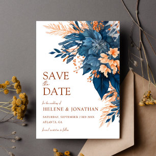 Blue Terracotta Floral Elegant Wedding Save The Date