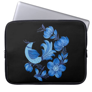Blue & Terracotta Floral Folk Art Laptop Sleeve