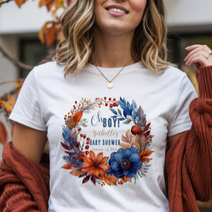Blue   Terracotta Oh Boy Fall Floral Baby Shower Tri-Blend Shirt