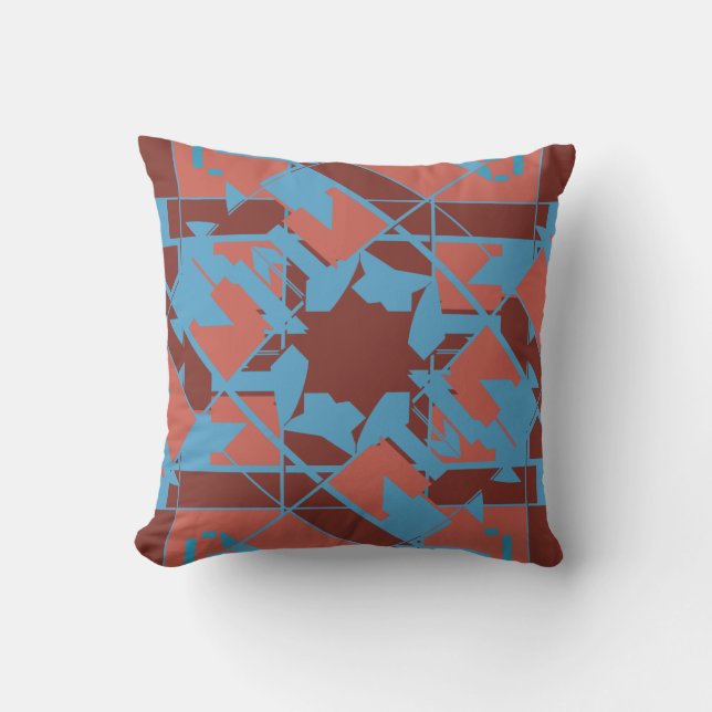 Blue Terracotta on Burgundy Diagonal Floral Motif Cushion (Front)