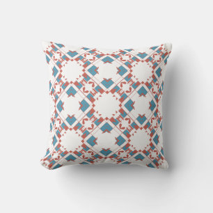 Blue Terracotta Red on White Diamond Mosaic Cushion