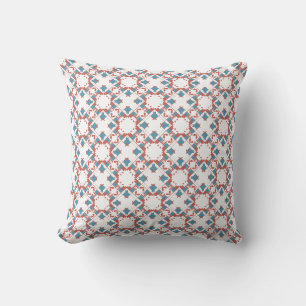 Blue Terracotta Red on White Diamond Small Tiles Cushion