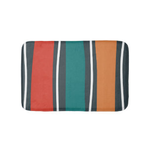 Blue terracotta red white retro waves bath mat
