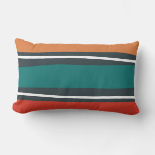 Blue terracotta red white retro wavy art lumbar cushion
