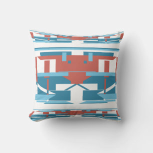 Blue Terracotta Red White Southwest Look Mosaic Cushion