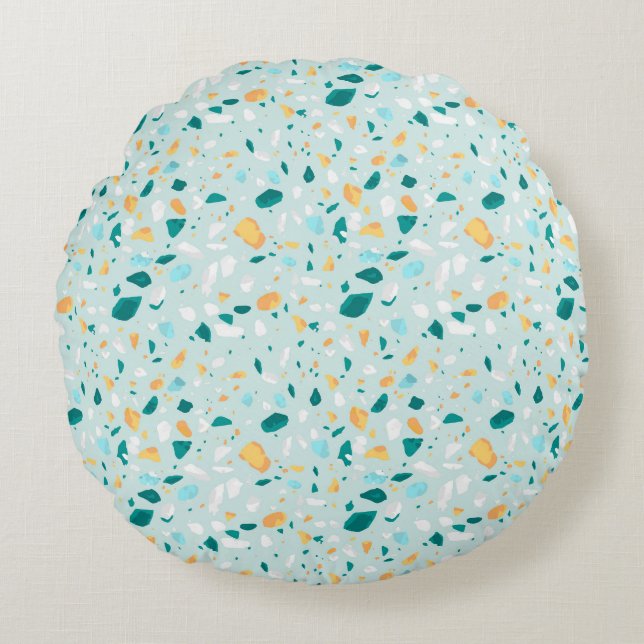 Blue Terrazzo Pattern Round Cushion (Front)
