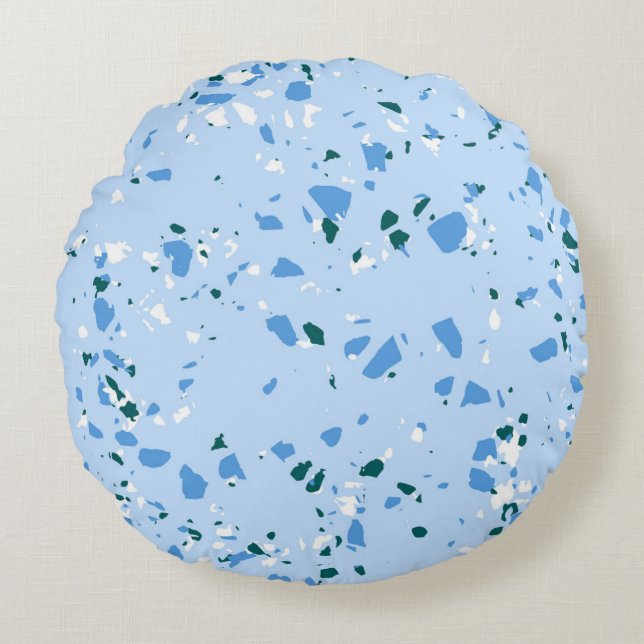 Blue Terrazzo Pattern Round Cushion (Front)