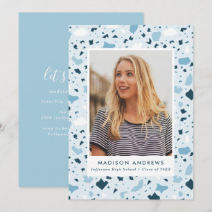 Blue Terrazzo   Photo Graduation Party Invitation