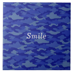 Blue Text Custom Camouflage Ceramic Tile