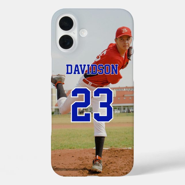 Blue Text Photo Name Jersey Number Custom Case-Mate iPhone Case (Back)
