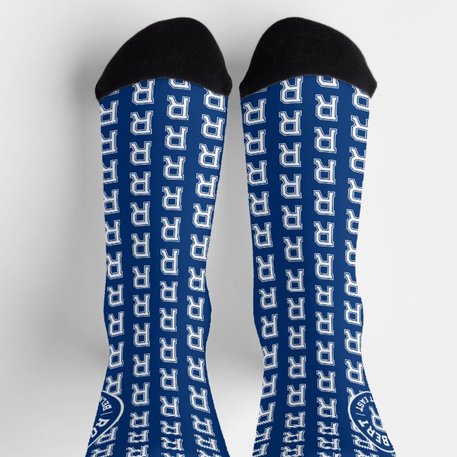 Blue text sports custom monogram name and team  socks (Top)
