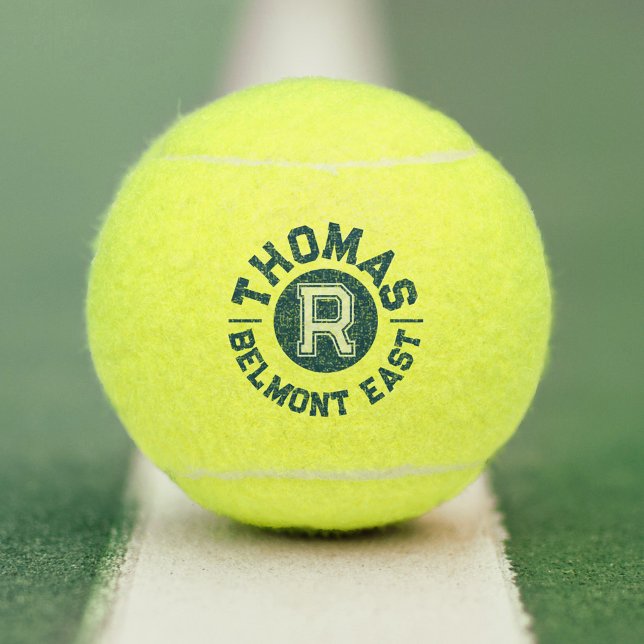 Blue text sports custom monogram name and team tennis balls (Creator Uploaded)