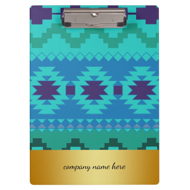 Blue Textile Design Gold Badge Background Clipboard (Front)