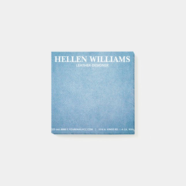 Blue Texture Faux Leather Monogram Post-it Notes (Front)