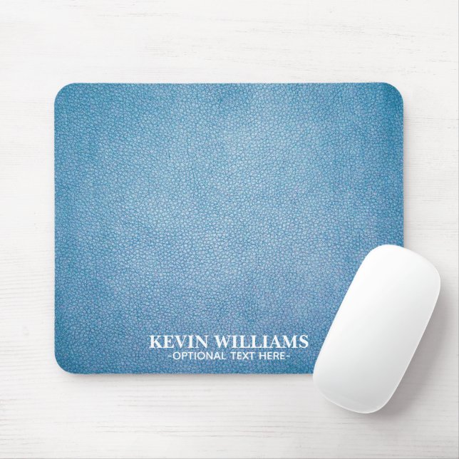 Blue Texture Faux Leather Personalised Mouse Pad (With Mouse)