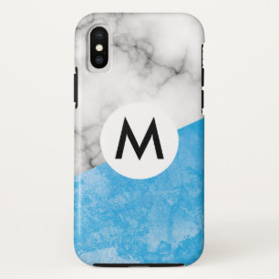 blue texture marble with monogram iPhone x case