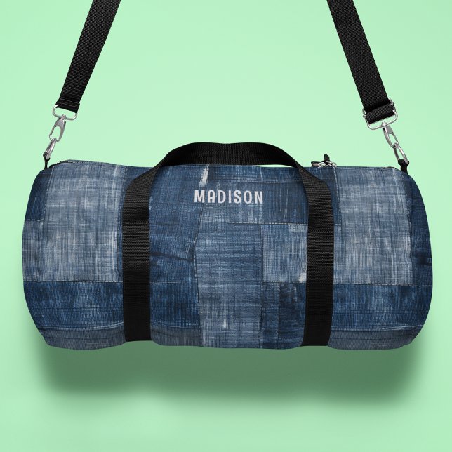 Blue Textured Denim Fabric Pattern Personalised Duffle Bag (Creator Uploaded)