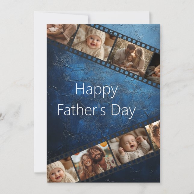 Blue Textured Film Strip Photo Father's Day Card (Front)